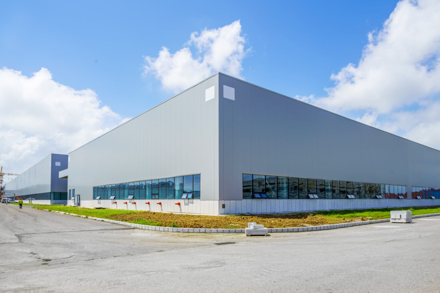 Factory building with roller doors